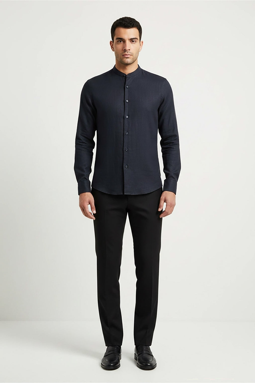 Men's Casual Shirt (Italian Collar) - Navy