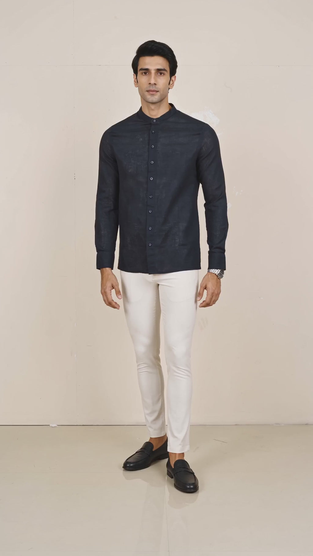Men's Casual Shirt (Italian Collar) - Navy