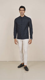Men's Casual Shirt (Italian Collar) - Navy